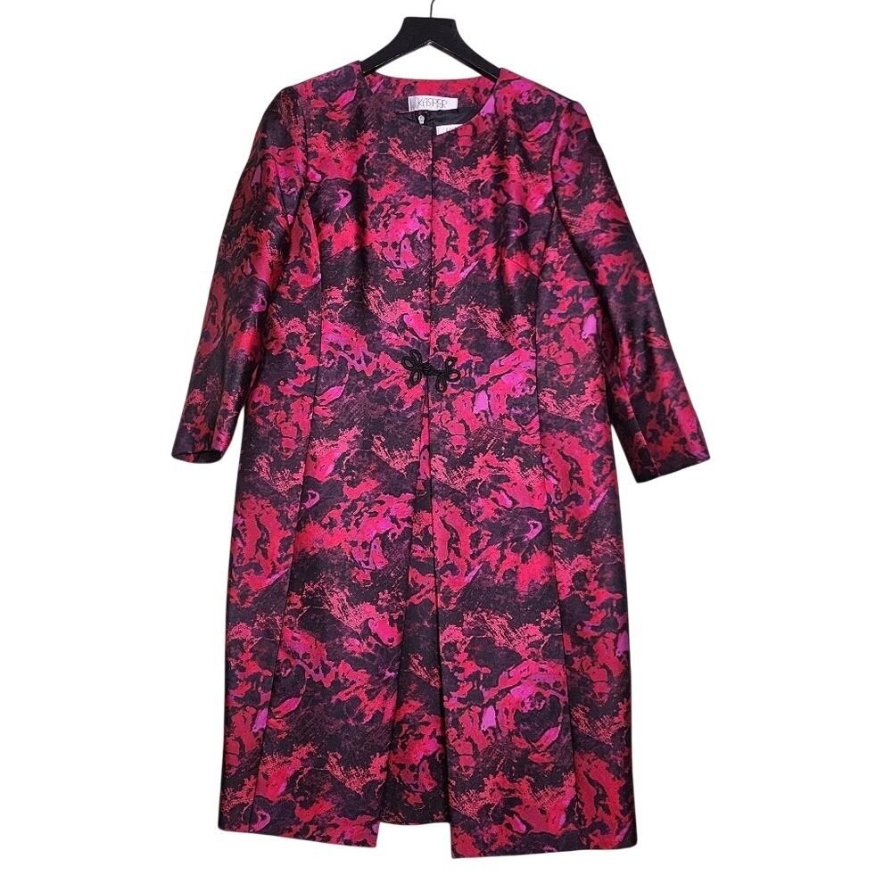 Kasper 2 Piece Suit Dress Topper Jacket Floral Black Pink Jacquard Classic 6